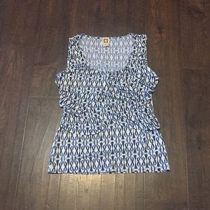 Blue black and white sleeveless pullover blouse